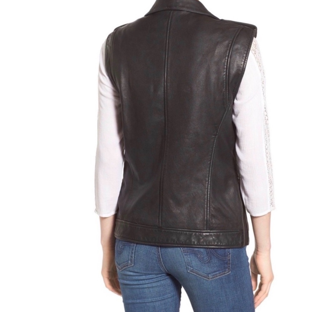 Treasure & Bond Women’s Black Leather Moto Vest Size M Asymmetrical Zip - Picture 7 of 15